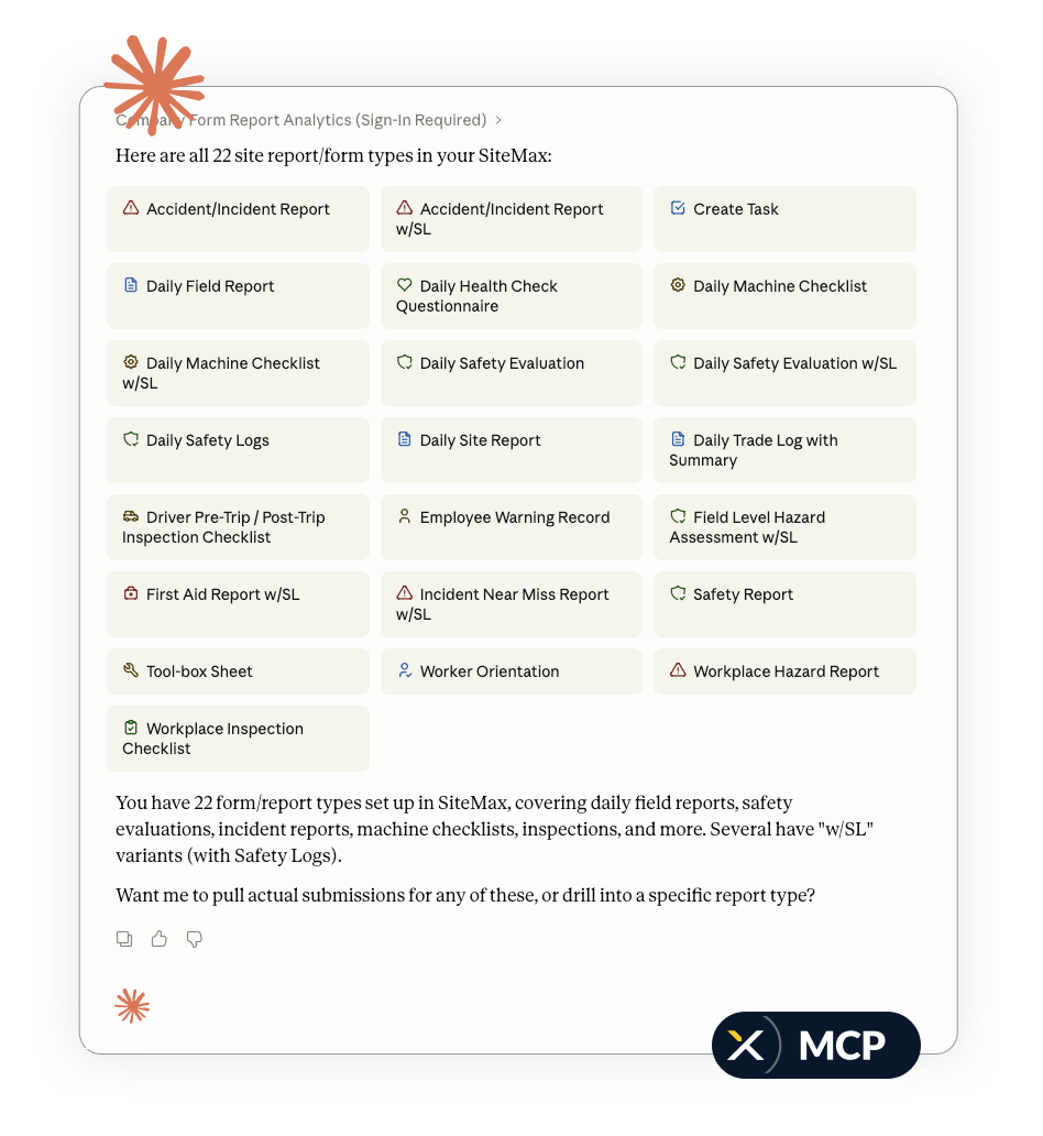 Form submission report generated by Claude from live SiteMax data